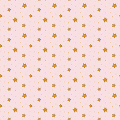 Star cute seamless pattern. Orange stars on a pink background. Festive star pattern. Design for nursery and textiles, scrapbooking and covers.