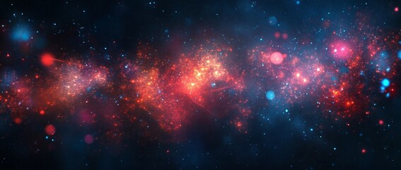 Naklejka premium Glowing particles create a stunning abstract background in red and blue, capturing a dark cinematic atmosphere