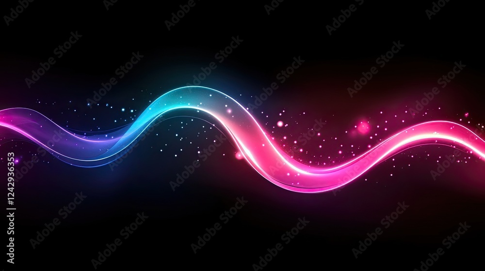 Poster abstract neon wave design with glowing particles