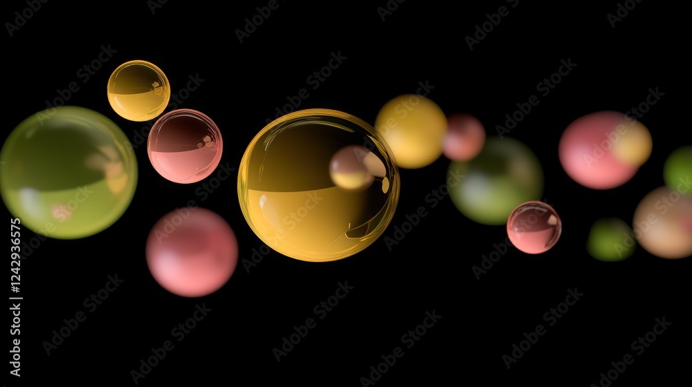 Poster abstract colorful spheres floating in dark space