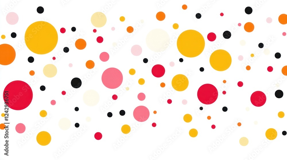 Poster abstract colorful circles scattered across white background