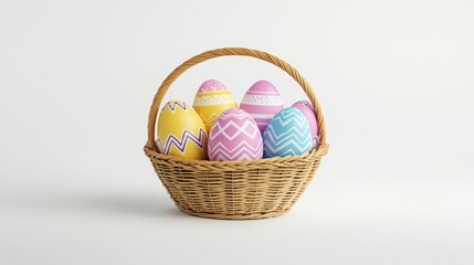 Pastel Easter Eggs in Wicker Basket