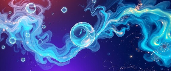 Colorful swirls and bubbles in a cosmic space background