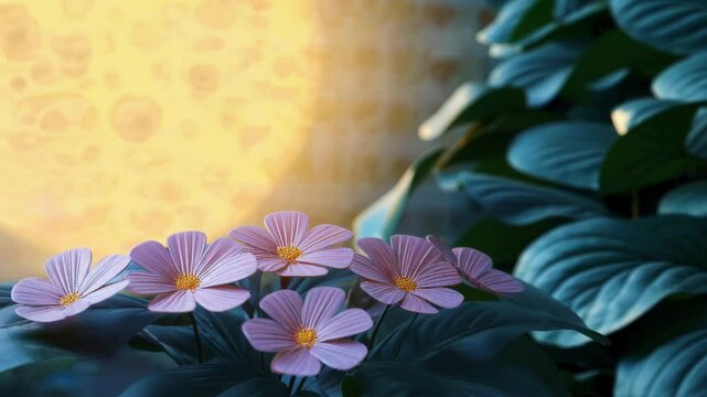 gentle, dreamy video scene featuring several delicate, paper-like pink flowers with golden centers.