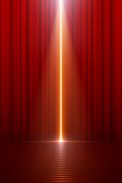 Red curtains with stairs and light effect