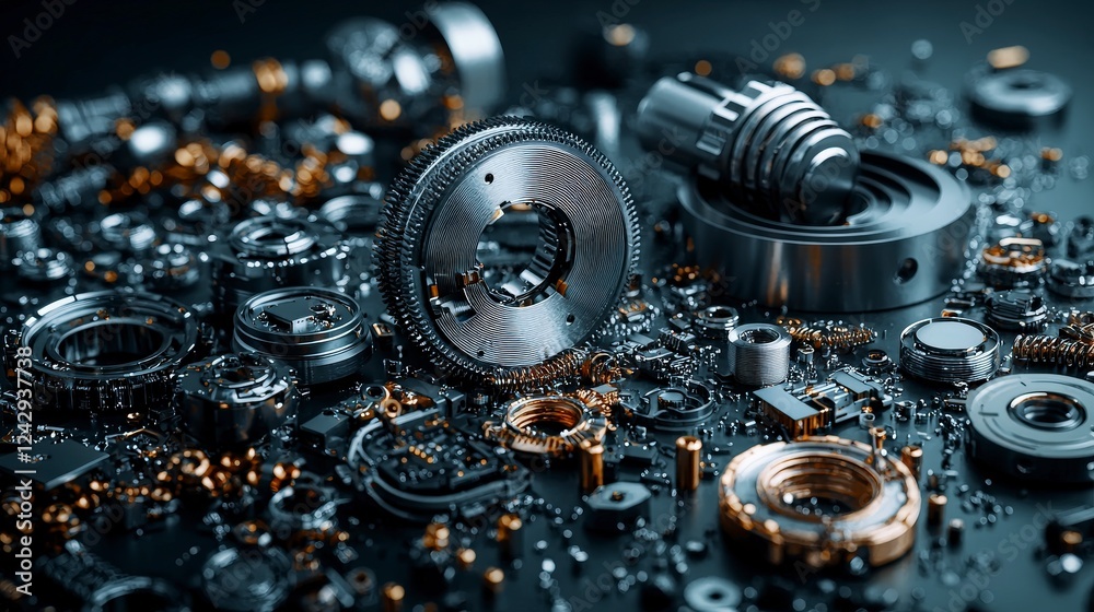 Poster advanced alloys and material science innovations high-tech workshop industrial photography dark envi