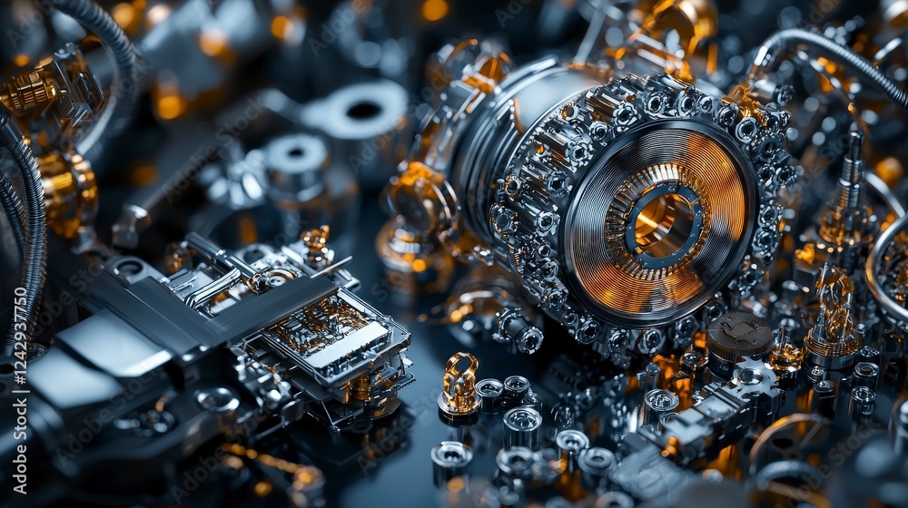 Aufkleber modern workshop showcase high-tech alloys and detailed machinery in an innovative industrial setting