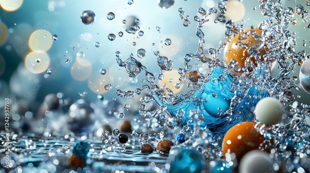 Poster Ceramic material science demonstration water splash event laboratory setting visual representation close-up perspective