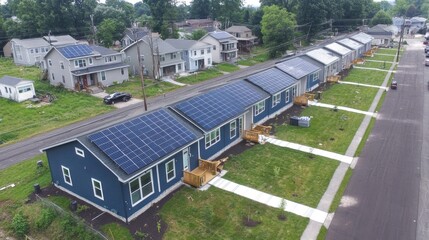 Fototapeta premium Solar Panel Equipped Homes in a Suburban Row