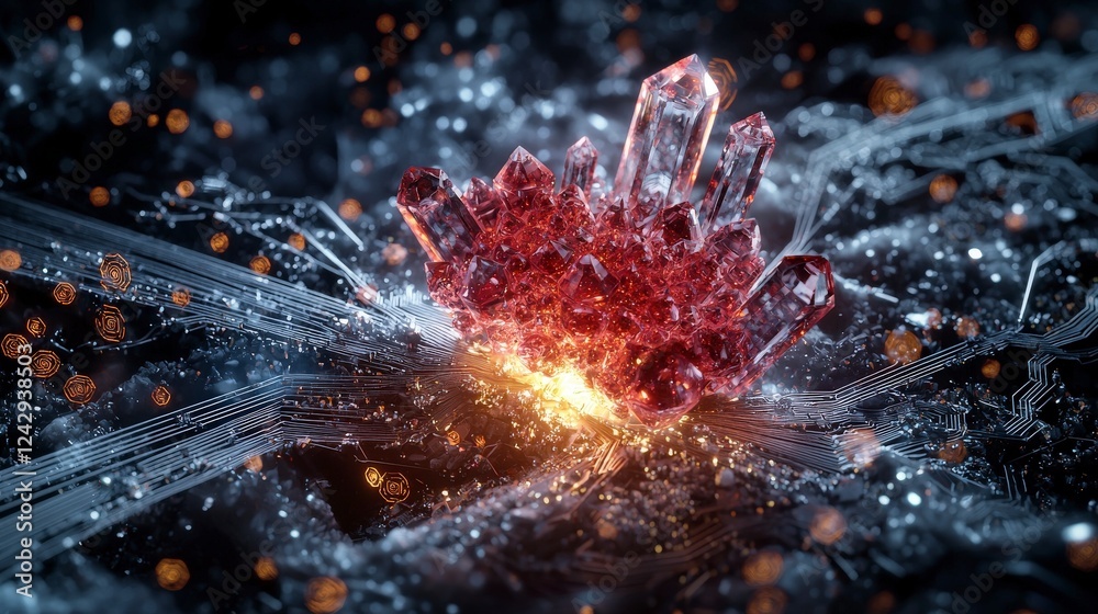 Poster Innovative crystals emerge in futuristic science lab digital realm high-tech environment macro view material science impact