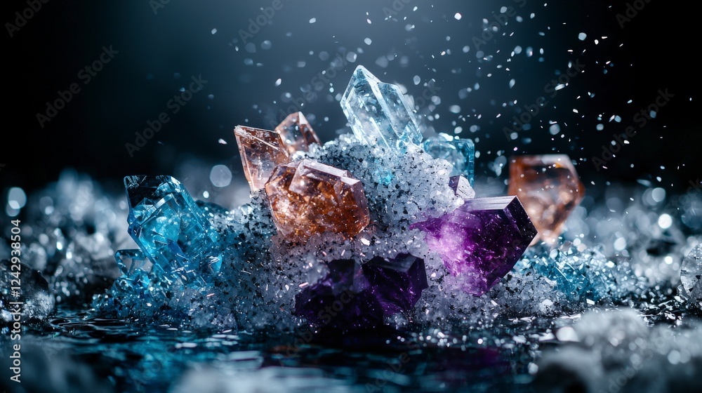 Poster Dynamic crystals showcasing material strength in an artful display studio setting close-up view nature concept