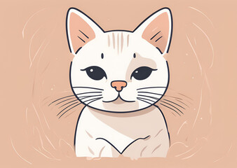 Adorable White Kitten with Peach Background Cute Cat Illustration Pet Portrait