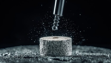 Hyper-detailed macro shot of a cork being removed from a wine bottle, highlighting the texture of the cork and the sleekness of the corkscrew.