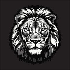 white and black vector image of lion for logo printing with black background