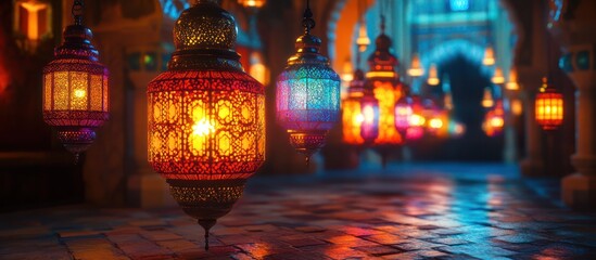 Obraz premium Festive lanterns illuminate alleyway