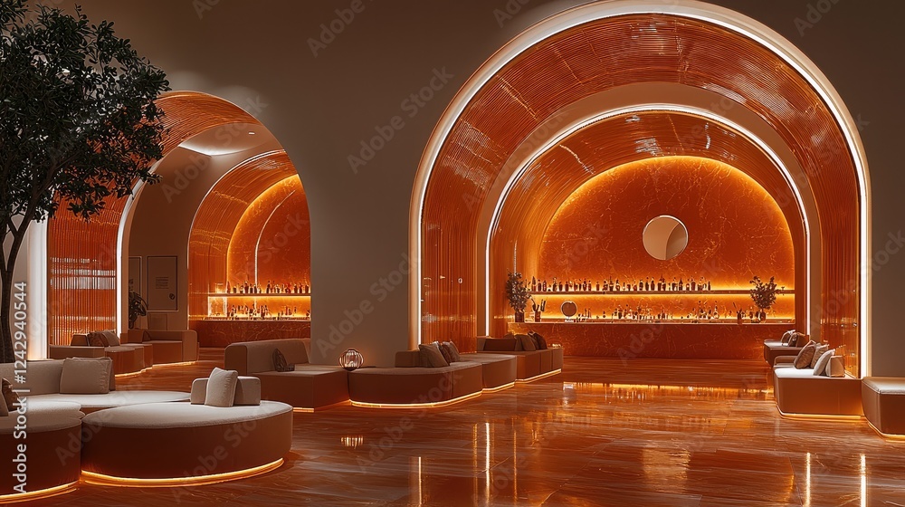 Aufkleber a luxurious vip lounge room inside an auditorium, the lounge has avant-garde elegance with warm, sop
