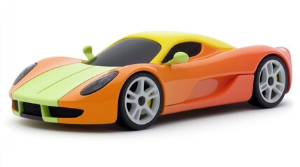 Orange Yellow Green Sports Car Model on White Background