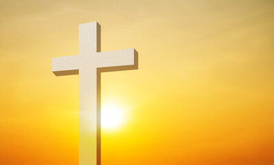 Cross christian god religion on sunset background, jesus church worship pray catholic grace christ, symbols christ love holy spiritual hope peach victory spirit meditation catholicism crucifix trush.