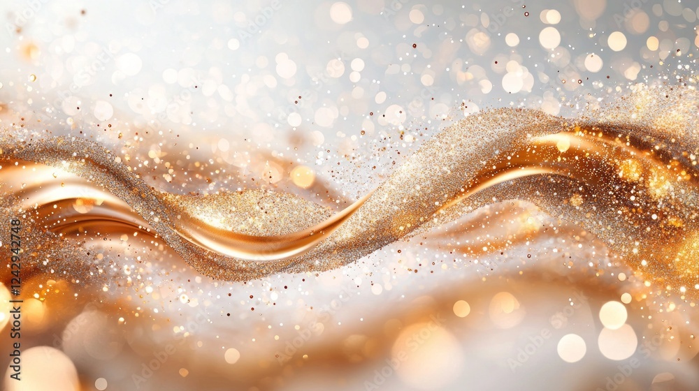 Poster Swirling patterns of golden hues create a mesmerizing visual effect, intertwined with vibrant sparkles that shimmer like stars in a celestial dream
