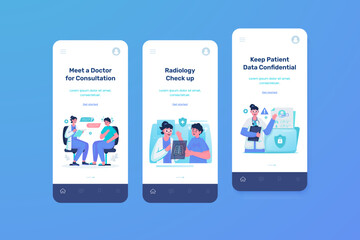 UI onboarding screen with illustration of medical doctor application