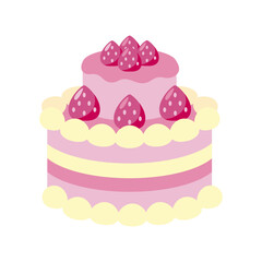 Strawberry Cake Celebration: A delightful two-tiered strawberry cake, decorated with fresh, vibrant red strawberries. The delicate pink frosting and white accents create a sweet and inviting image.