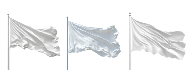 Set of white flag isolated on transparent background, PNG