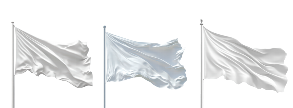 Set of white flag isolated on transparent background, PNG