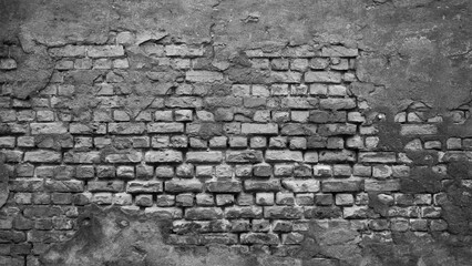 gray background, photo shows texture of old brick wall and plaster