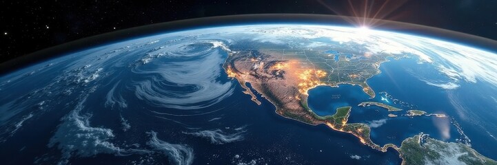 Fototapeta premium Earth viewed from orbiting satellite, stunning detail, satellite image, orbital perspective, photo