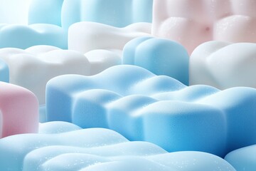 Fototapeta premium 3d abstract wave background with blue and white colors. soft pastel. foam and inflated material texture. curved lines, depth and elegance.