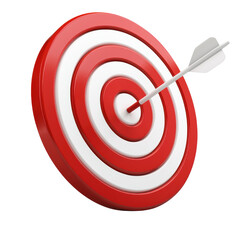 Red and White Bullseye Target with Arrow Hit in the Center, cut out