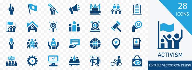 Activism solid  icon set. containing  demonstration, equality,  petition, public awareness,  peace and more vector design