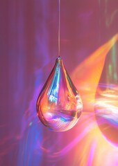 Digital art piece that appears to be a photograph of a transparent glass pendant hanging from a thin silver wire.