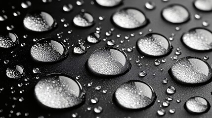 Water Droplets on Dark Surface Macro Photography.