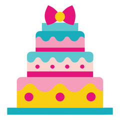Birthday cake with bow and polka dot decoration,Cake icon,Symbol of the birthday,holiday,festive,Cake with candle and bow,Isolated cake vector illustration on a white background