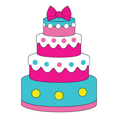 Birthday cake with bow and polka dot decoration,Cake icon,Symbol of the birthday,holiday,festive,Cake with candle and bow,Isolated cake vector illustration on a white background