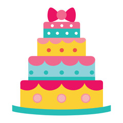 Birthday cake with bow and polka dot decoration,Cake icon,Symbol of the birthday,holiday,festive,Cake with candle and bow,Isolated cake vector illustration on a white background