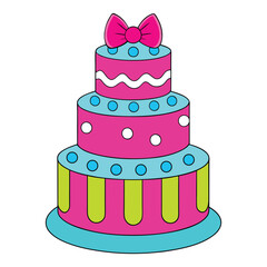 Birthday cake with bow and polka dot decoration,Cake icon,Symbol of the birthday,holiday,festive,Cake with candle and bow,Isolated cake vector illustration on a white background