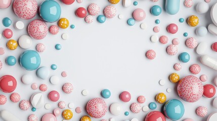 Fototapeta premium A vibrant assortment of colorful medical pills and capsules arranged creatively, showcasing the beauty and complexity of modern healthcare solutions.