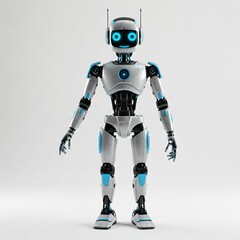Fototapeta premium Ein humanoider, intelligenter Roboter vor weißem Hintergrund