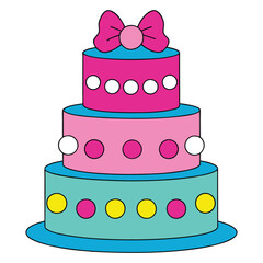 Birthday cake with bow and polka dot decoration,Cake icon,Symbol of the birthday,holiday,festive,Cake with candle and bow,Isolated cake vector illustration on a white background