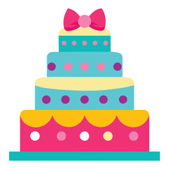 Birthday cake with bow and polka dot decoration,Cake icon,Symbol of the birthday,holiday,festive,Cake with candle and bow,Isolated cake vector illustration on a white background