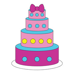 Birthday cake with bow and polka dot decoration,Cake icon,Symbol of the birthday,holiday,festive,Cake with candle and bow,Isolated cake vector illustration on a white background