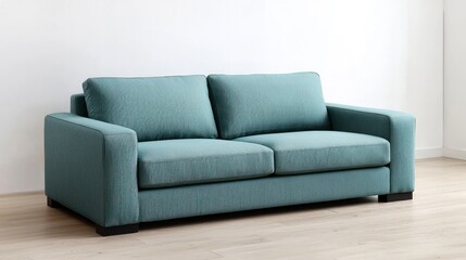Fototapeta premium Teal Fabric Sofa on Light Wood Floor