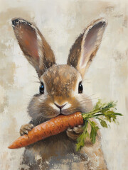 Vintage Easter Bunny with Carrot Portrait
