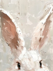 Vintage Easter Rabbit Close-Up Portrait in Impasto Style