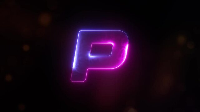 Glowing neon capital Latin alphabet P animation. English Language Letter P, Neon futuristic effect. Trendy font with glow lighting. Educational concepts