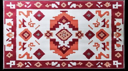 Red Orange White Geometric Pattern Rug