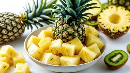 Fresh pineapple and kiwi bowl - vibrant tropical healthy snack