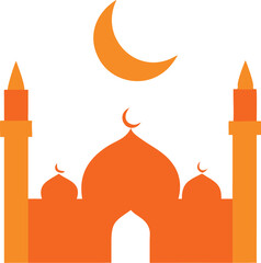 a graphic illustration of a mosque with a crescent moon on top